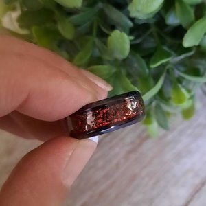 Men's Metallic Black/ Red Glitter Inlay Stainless Steel Ring - Size 7, NWT!